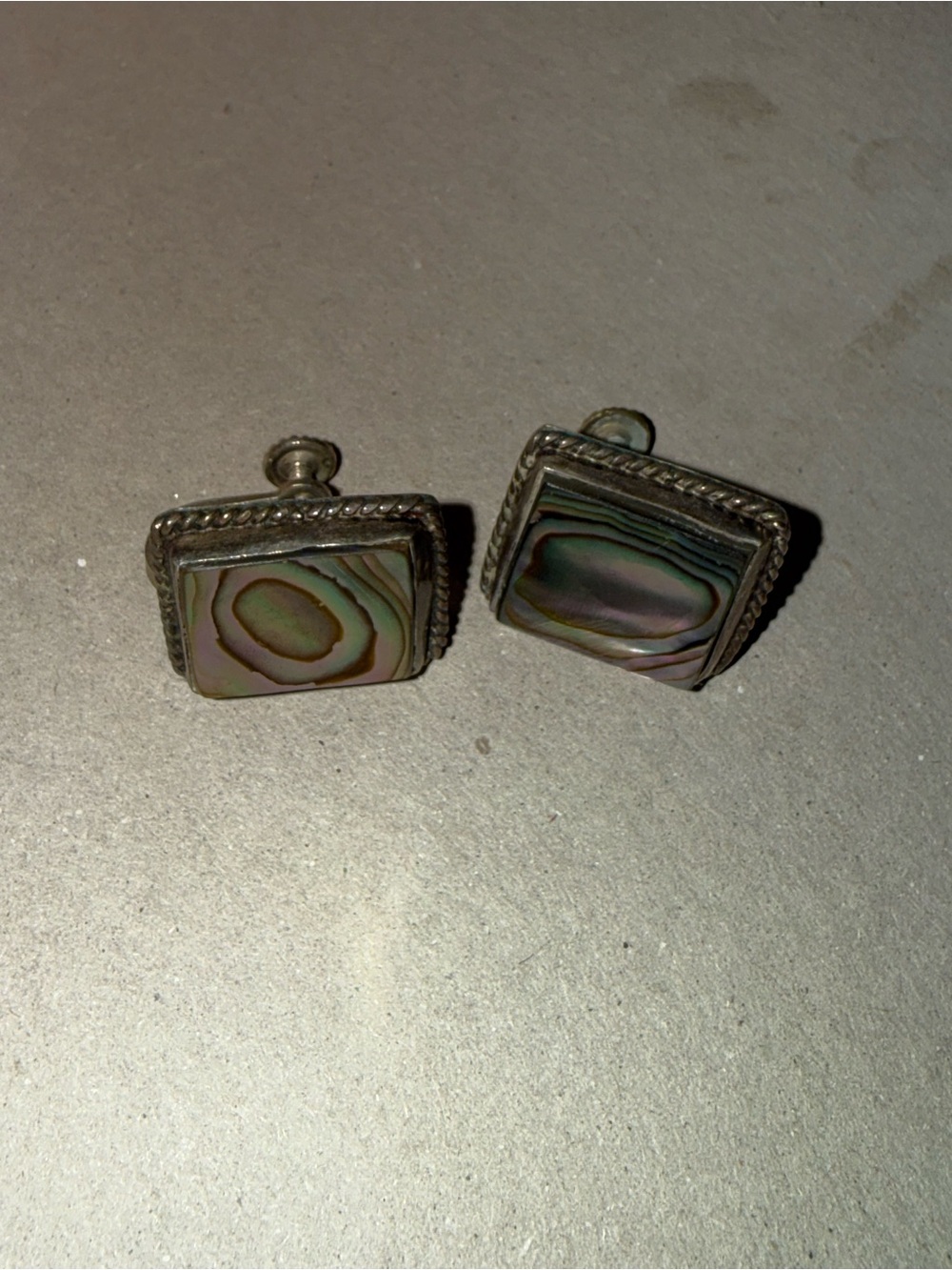 Silver 925 Abalone Shell Square Cufflinks - Iridescent Green